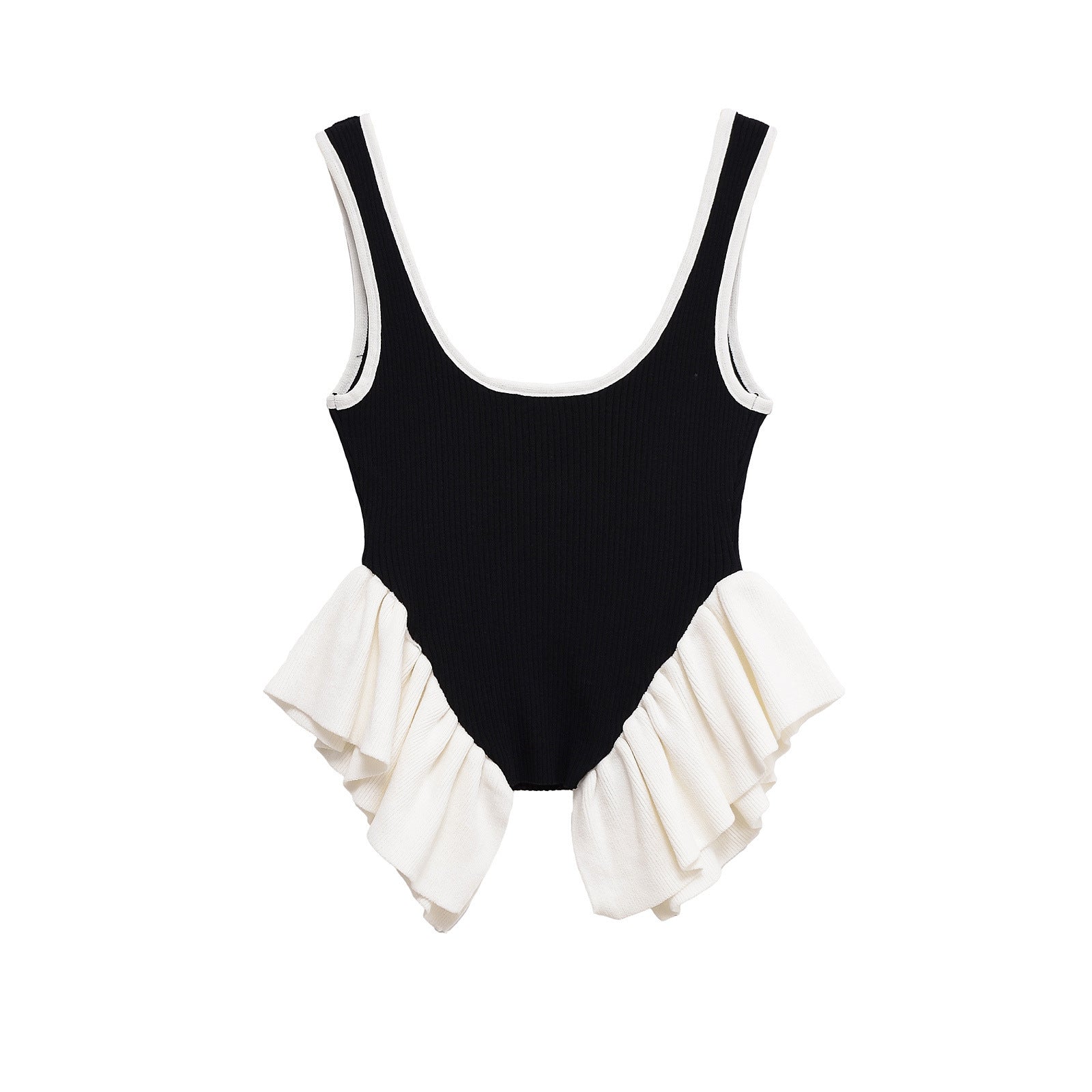Lace patchwork hem contrasting knit camisole vest