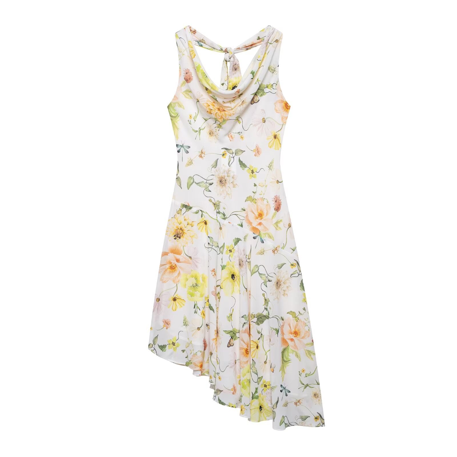 Swing neck irregular skirt print hanging neck dress for women