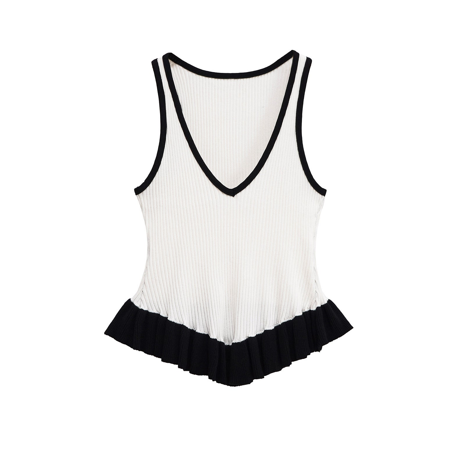 Color blocking patchwork hem knitted T-shirt top for women